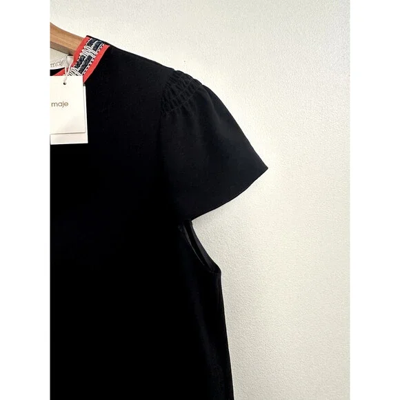 Maje Fraiche Keyhole Black Embroidered Short Sleeve Blouse size 2 $345 - Picture 12 of 15